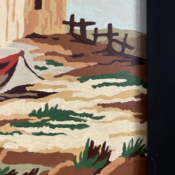 Paint By Numbers Boat and Beach Vintage Framed No Glass 50s 60s Retro Kitsch Art - Picture 8 of 16